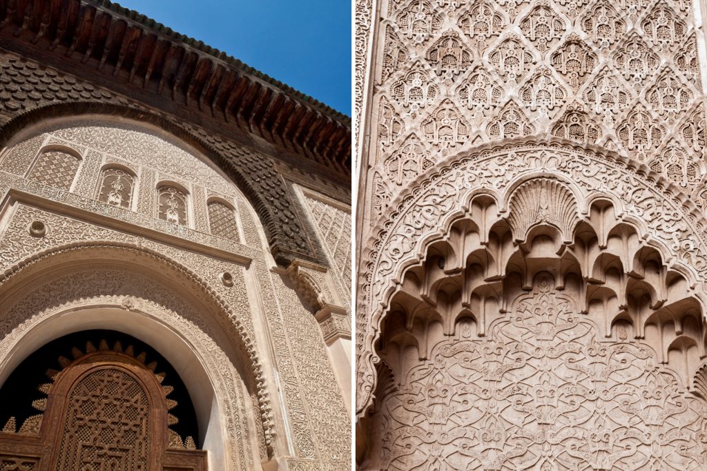 carvings and inscriptions at Ben Youssef Madrasa, marrakech