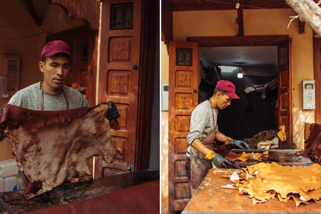 Dying leather to make babouche in Marrakech