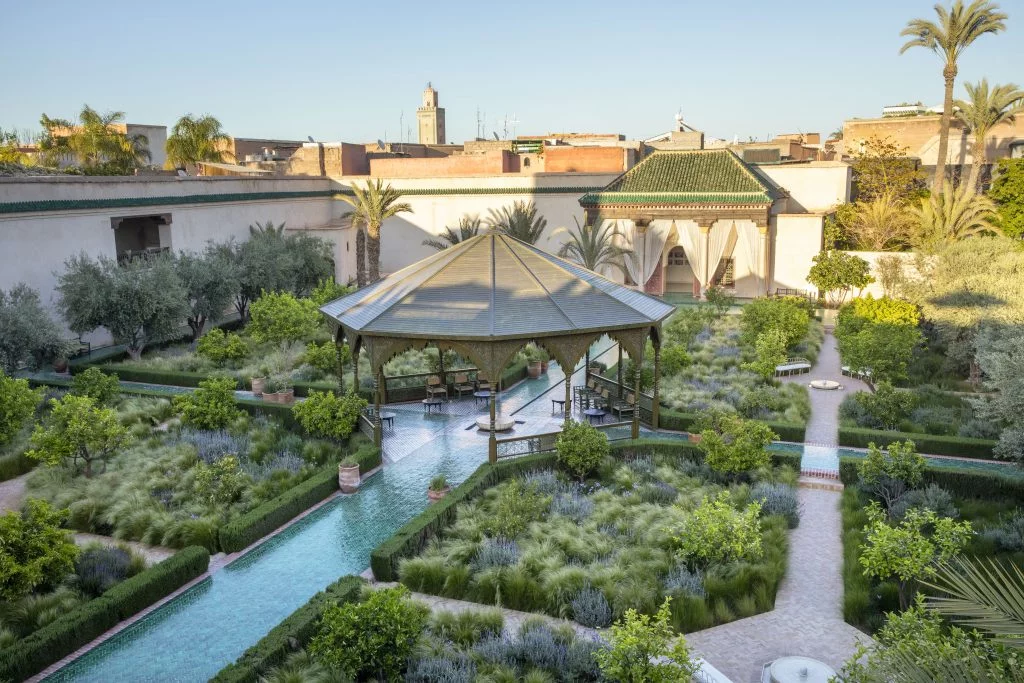 aerial view of the secret garden in medina marrakech