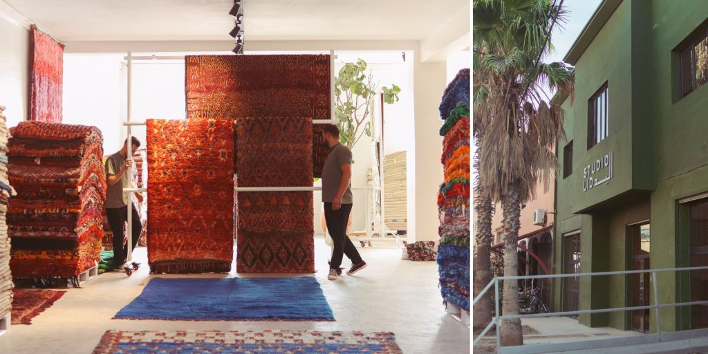 Studio LID shop front and display of Moroccan rugs
