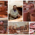 a collage of pottery pictures showing clay being moulded at poterie serghini