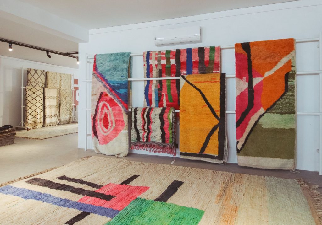 A display of moroccan rugs in Studio LID shop
