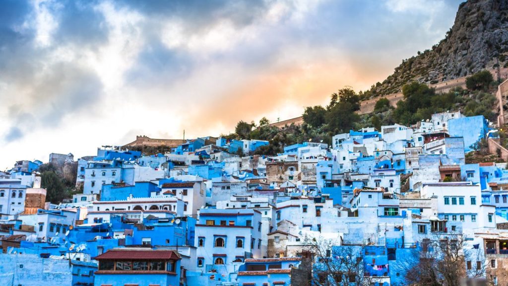 Chefchaouen - blue painted houses on moroccan hillside